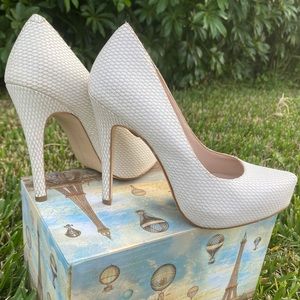 BCBGeneration White Glitter Platform Heels